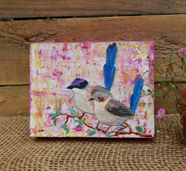 purple-crown fairywren male female textured painting