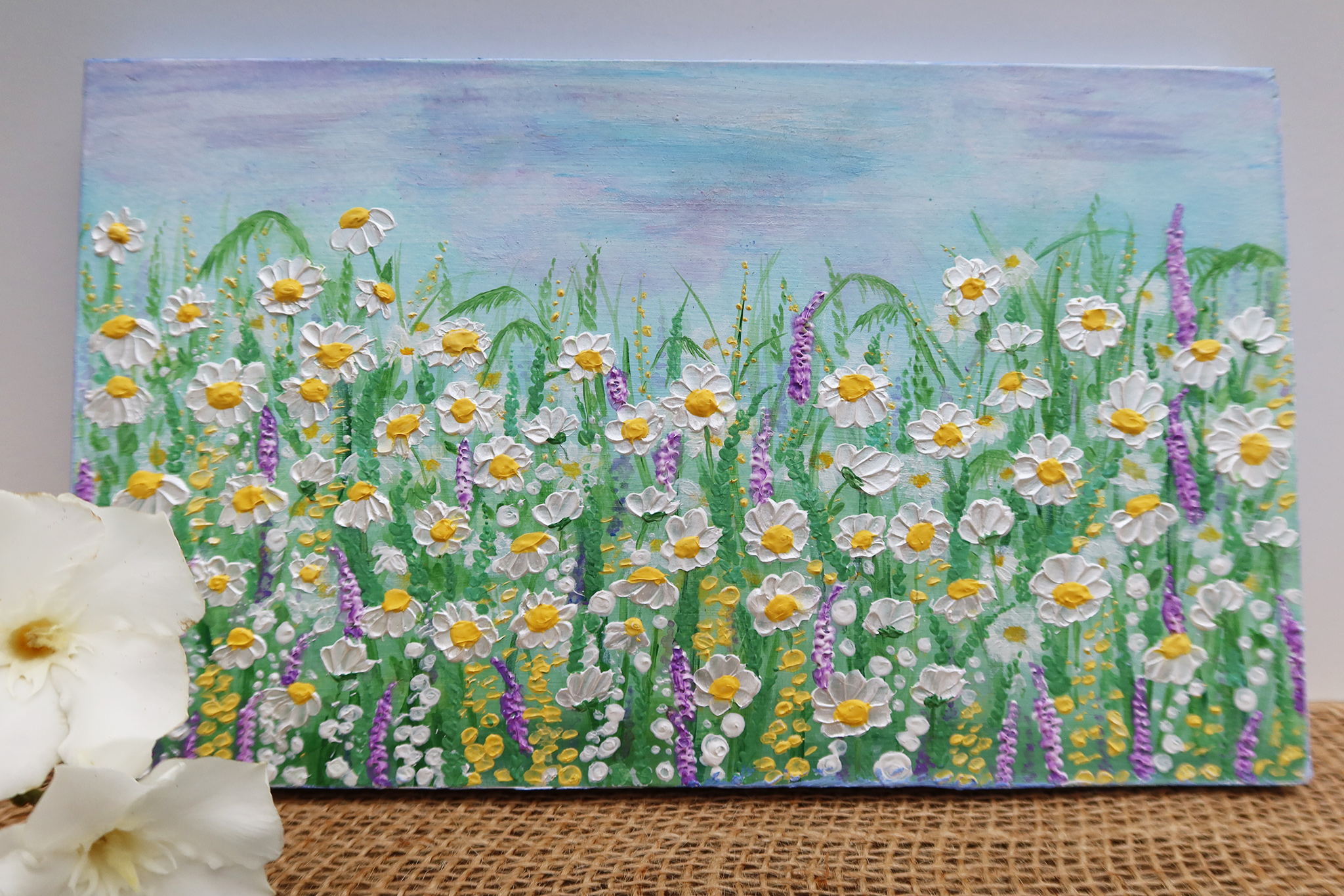 Textured abstract painting flowers plants