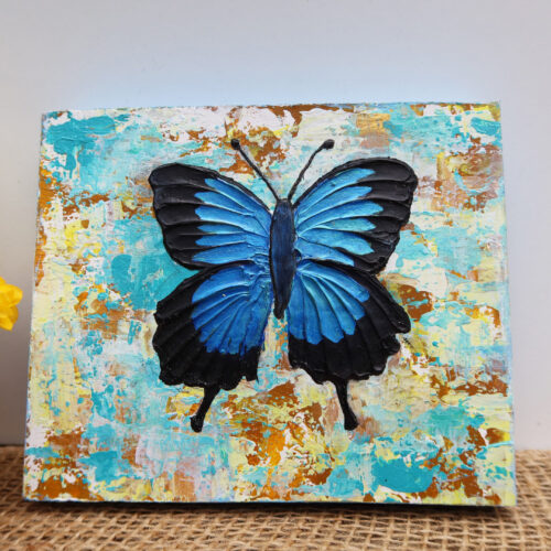 Blue emperor butterfly textured painting
