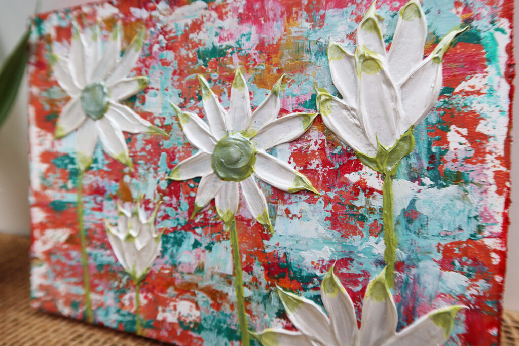 Textured abstract painting flowers plants