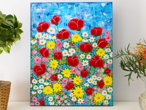 colourful flowers textured painting