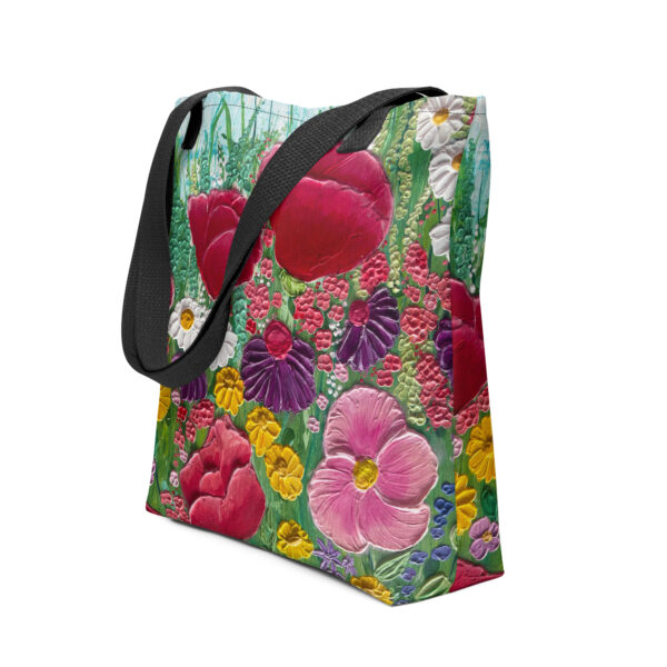 all-over-print-tote-bag-black-15x15-front-693b8c131a963.jpg Flowery tote bag